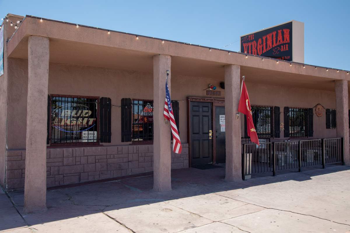 The Virginian Cocktails in Twentynine Palms, California, is on the corner of California State Route 62 and Cholla Avenue.