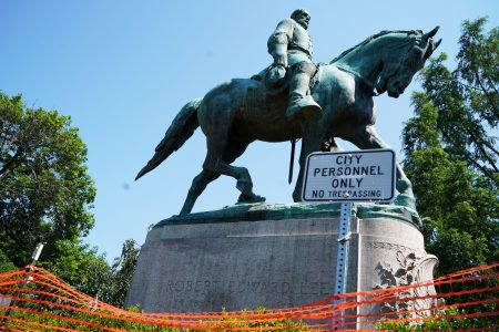 The statue of Robert E. Lee stands in Emancipation Park. Calls for removal of the monument sparked last year’s rally. (Kianna Gardner/News21)