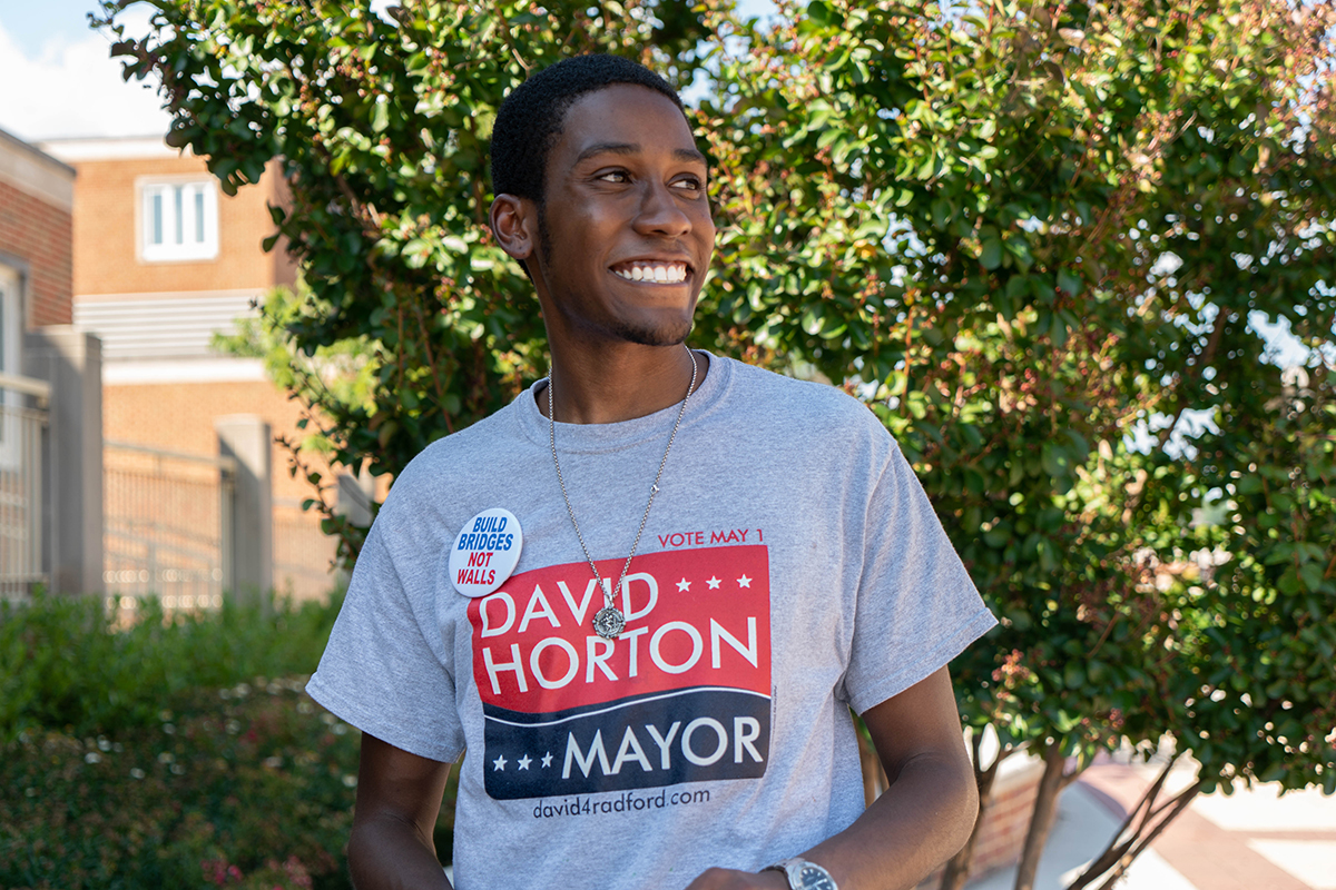 Geoffrey Preudhomme attends Radford University in Virginia, where he's vice president of the Young Democrats club. Preudhomme is heavily involved in local politics. (Tilly Marlatt/ News21)