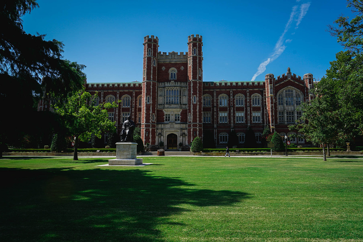 Evans Hall, an administration building on the University of Oklahoma's Norman campus. The steps of the building were the site of the OU Unheard's demonstration in response to a video in which members of the Sigma Alpha Epsilon fraternity recited a racist chant. (Abby Bitterman/News 21)