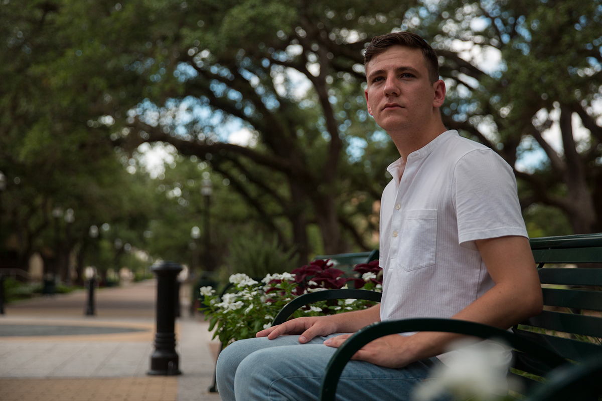 "My fight is with the overarching principle of speech and what we should be allowed to say," said Bobby Brooks, 2018 Texas A&M graduate and former student body president. "Go buy a home, go buy a plot of land and go say what you want to on your plot of land. But this is a public university that's meant to be available for the public to feel safe." (Shelby Knowles/News21)