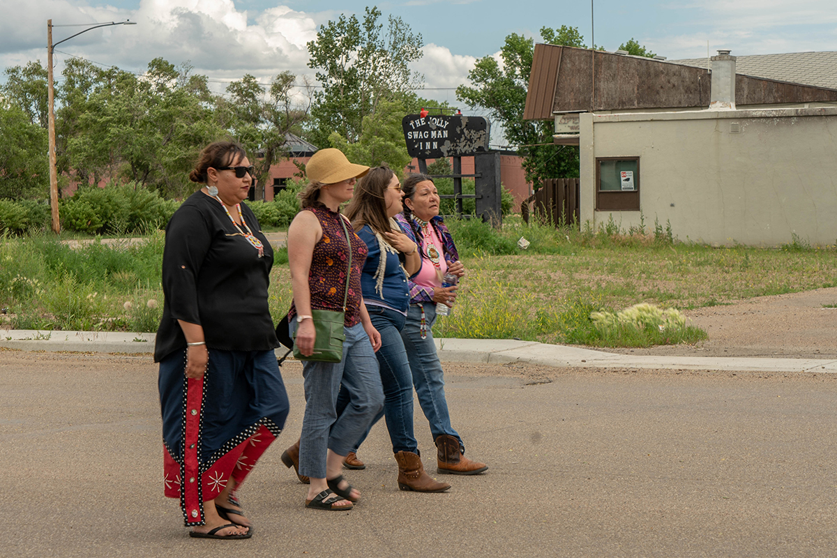 Angeline Cheek (left) is a community organizer and teacher living on the Fort Peck Reservation. She organized a walk on June 26 to raise awareness of the dangers she says the Keystone XL pipeline will bring to the community. (Tilly Marlatt/ News21)
