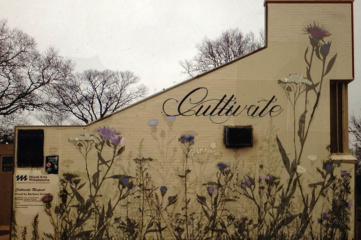 The mural “Cultivate Respect” is in a Philadelphia park next to Mount Carmel Cemetery, a Jewish cemetery where vandals toppled 275 headstones in February 2017. (Provided by Laura Frank)
